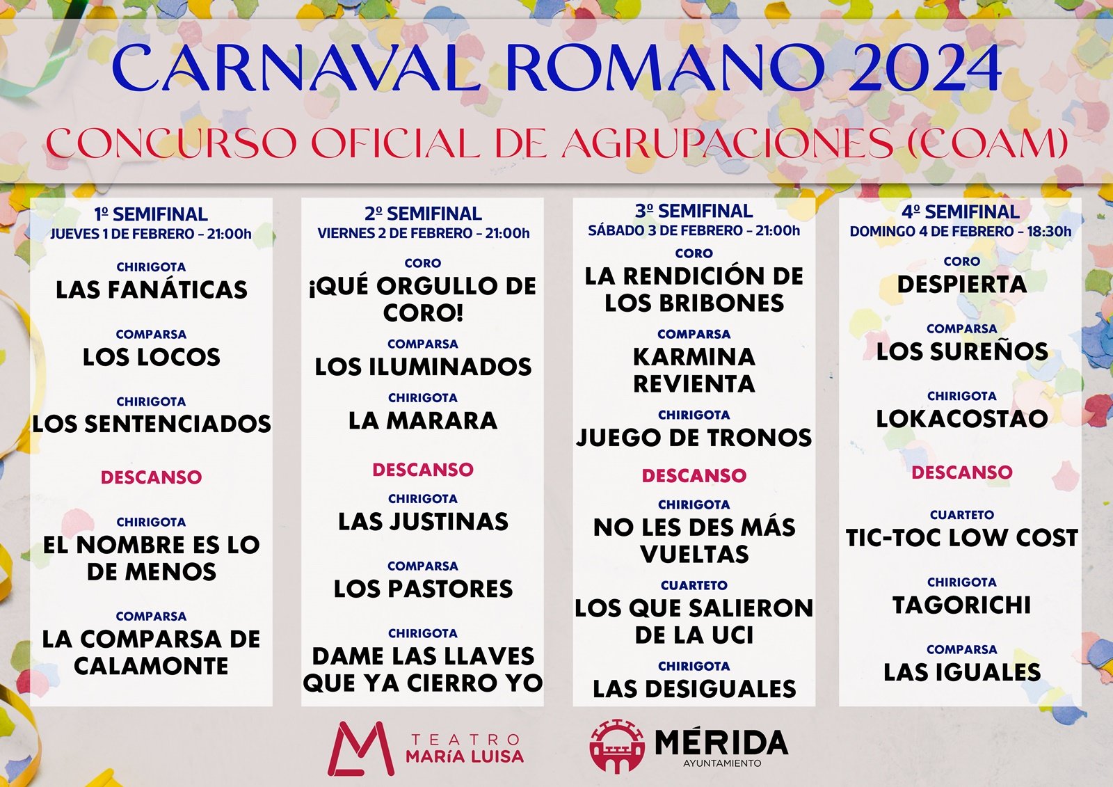 Concurso Oficial Agrupaciones del Carnaval Romano COAM 2024
